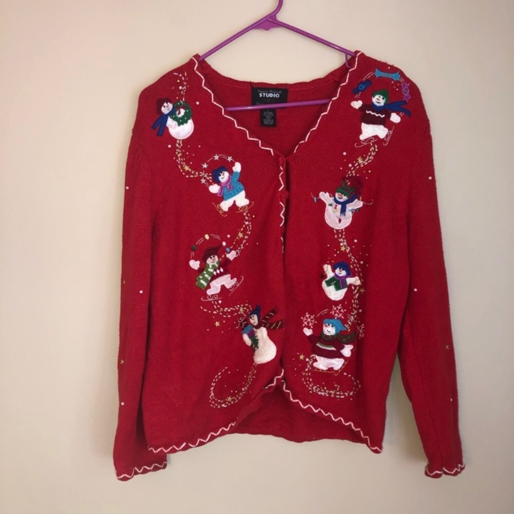 Vintage Red Christmas Snowman Holiday Sweater